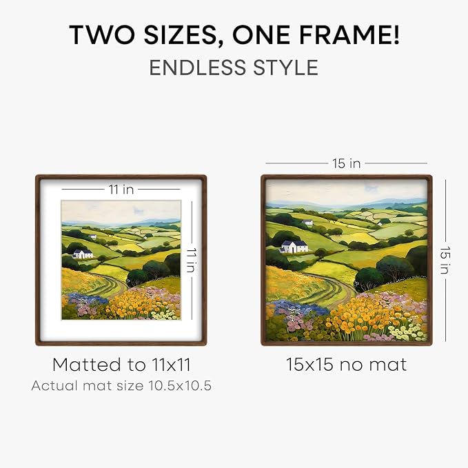 Homeforia 15x15 Mortise&Tenon Walnut Picture Frame, 11x11 Mat, Glass