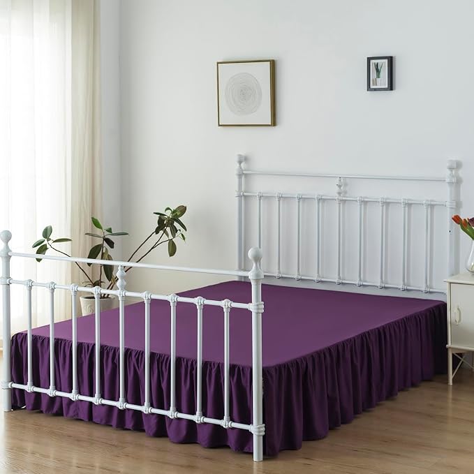 Bed Skirt Queen Size Ruffled Bed Skirts with Split Corners | 14 Inch Drop Dust Ruffle Bed Skirts with Platform, 14'' Queen, Purple