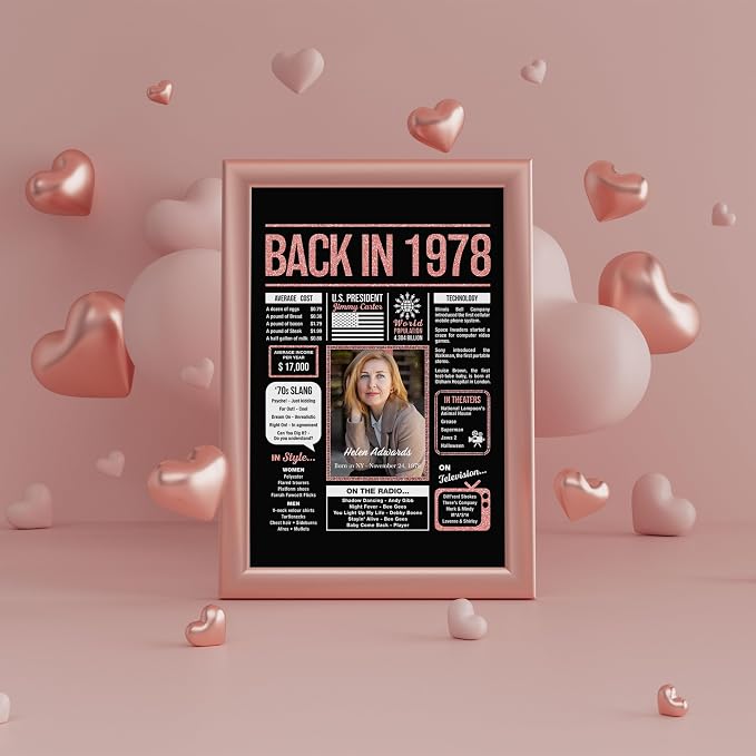 Happy 47th Birthday Decorations For Women - Personalized 47 Year Old Gifts for Her, 47 Birthday Decorations Rose Gold, 47 Yr Old Bday Decor, Party Supplies, Back In Poster, Female Birthday Presents