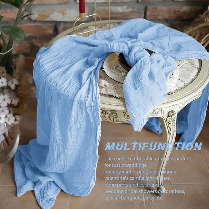 10 Pack Light Blue Cheesecloth Table Runner 17x108 Inch Boho Gauze Cheese Cloth Table Runners for Wedding Party Baby Shower Birthday Home Decor