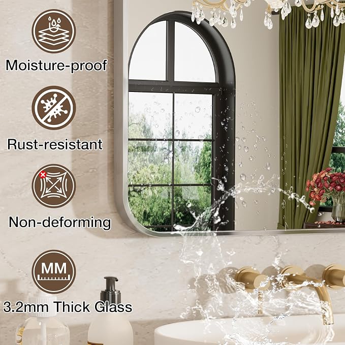 24"x32" Bathroom Mirror for Over Sink, Brushed Nickel Vanity Mirror | Aluminum Alloy Frame, Clear Reflection, Rust-Resistant, Vertical or Horizontal, Wall Mount, Bedroom and Entryway