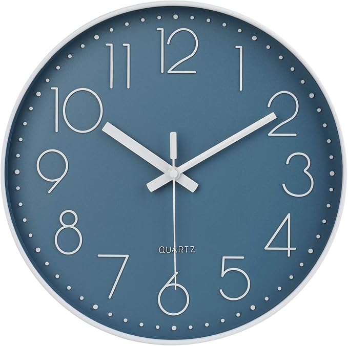 jomparis 12 Inch Silent Non-Ticking Battery Operated Quality Quartz Round Wall Clock Modern Decor Clock for Home Office Bedroom Bathroom(Cerulean/Blue Color)