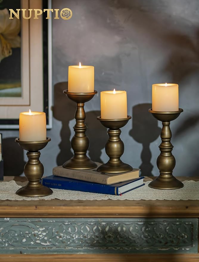NUPTIO Bronze Pillar Candle Holders: Metal Candle Stand for 3" Candles