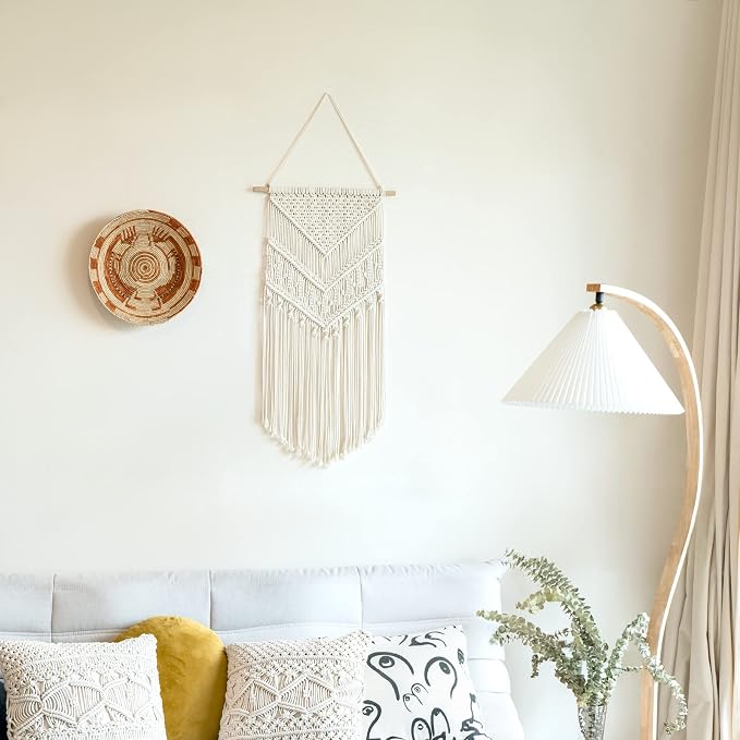 Mkono Macrame Wall Hanging, Boho Tapestry Decor, Woven Art, Ivory 17"Wx33"L