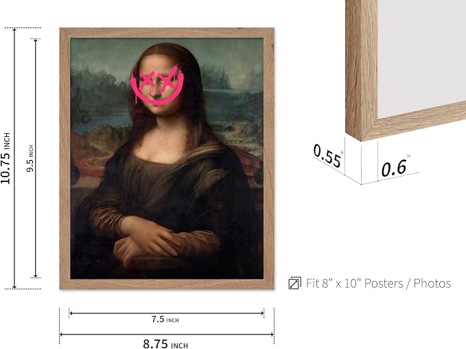 Poster Master Mona Lisa Painting Poster - Smile Face Print - Altered Art - Pop & Defaced Art - Gift for Men & Women - Minimal Decor for Office, Bedroom or Living Room, 8x10 Beige Framed