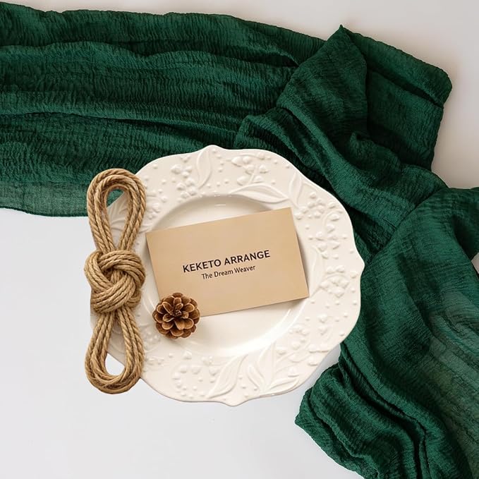 3Pcs Emerald Green Cheesecloth Table Runner 120 Inches for Party Home Decor | For Wedding Baby Shower Bridal Shower Birthday Engagement Party 10FT Rustic Boho Home Decorations