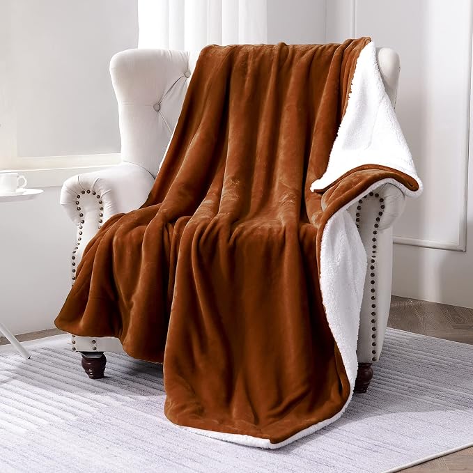 SOCHOW Sherpa Fleece Fall Throw Blanket, Caramel, 50x60 inches | Double-Sided Super Soft Luxurious Plush Blanket Throw Size