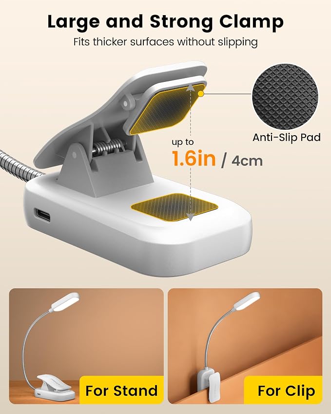 Glocusent 20 LED Reading Lights for Books in Bed, Eye Caring Reading Light