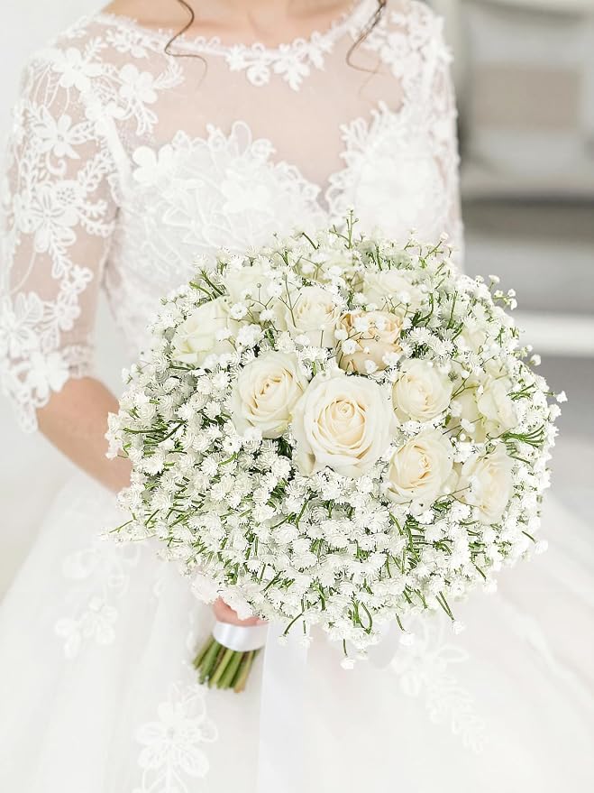6 PCS Babys Breath Artificial Flowers Fake Babys Breath Flowers Artificial Bulk White Gypsophila Bouquets Real Touch Faux Flowers for Wedding Floral Arrangement Party Home Decoration