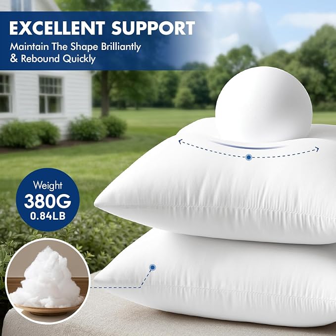 MIULEE Outdoor Pillow Inserts 16x16 Pack of 2 | Waterproof Throw Pillow Inserts Decorative 100% Virgin Fibers Filling for Patio Sofa Couch