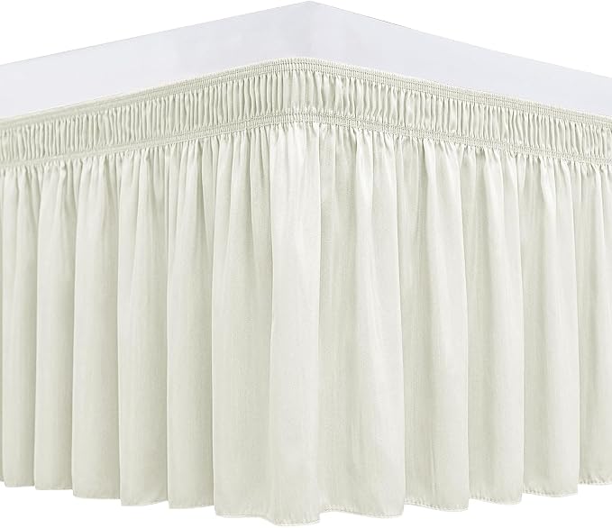 Wrap Around Bed Skirt King Size 18 Inch Drop-Elastic Dust Ruffle Ivory | Adjustable Pleated Bedskirt-Easy Fit Wrinkle Resistant Washable Hotel Quality Fabric Bed Skirting-Master Guest Bedroom Rental