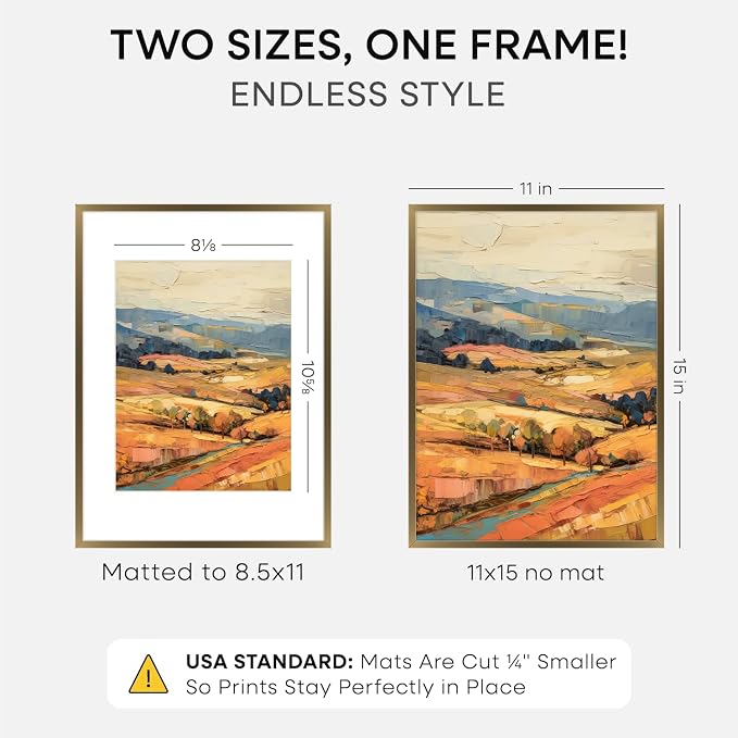 Homeforia 11x15 Bronze Picture Frame, High-End Metal, 8.5x11 Mat, Glass
