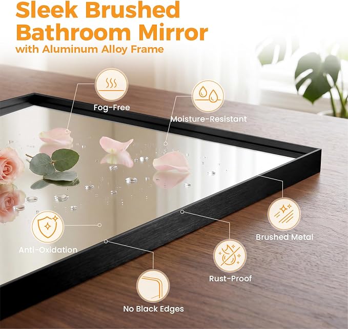 Sweetcrispy Bathroom Mirrors for Over Sink, 22" x 30" Rectangle Wall Mirror | Tempered Glass, Anti-Rust Metal Frame, Over Sink Home Decor, Modern Rectangle Style, Black