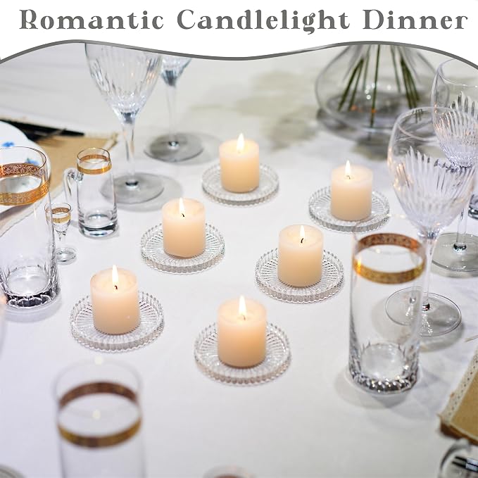 6PCS Pillar Candle Holder Plates, 4'' Glass Candle Dish, Round Candle Stand