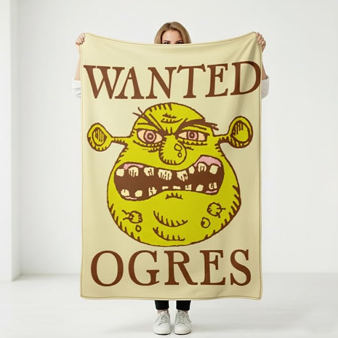 Silver Buffalo DreamWorks Shrek Wanted Ogres, Fleece Throw Blanket, 45x60in | Sign, Soft and Cozy, 180 GSM