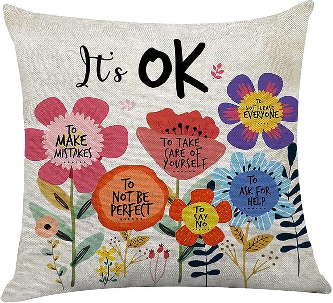 Motivational Flower Throw Pillow Cover Cute Decorative for Girls