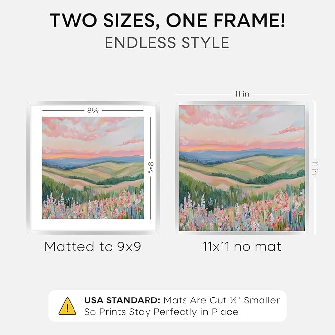 Homeforia 11x11 Silver Picture Frame, High-End Metal, 9x9 Mat, Glass