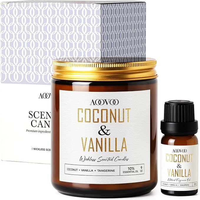 AOOVOO Coconut Vanilla Wickless Candle - Candle for Warmer Lamp | with 10ml Essential Oil for Custom Aroma, Flameless Non-Toxic Soy Scented