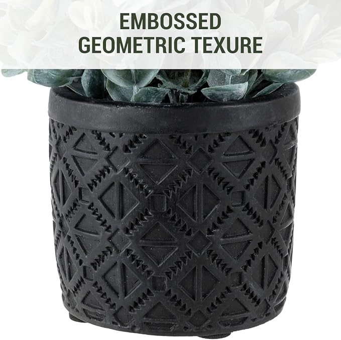 MyGift Black Artificial Eucalyptus Plant Gray Concrete Embossed Planter