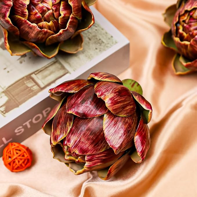 3pcs Large Faux Artichokes Decoration, Red Artificial Artichoke