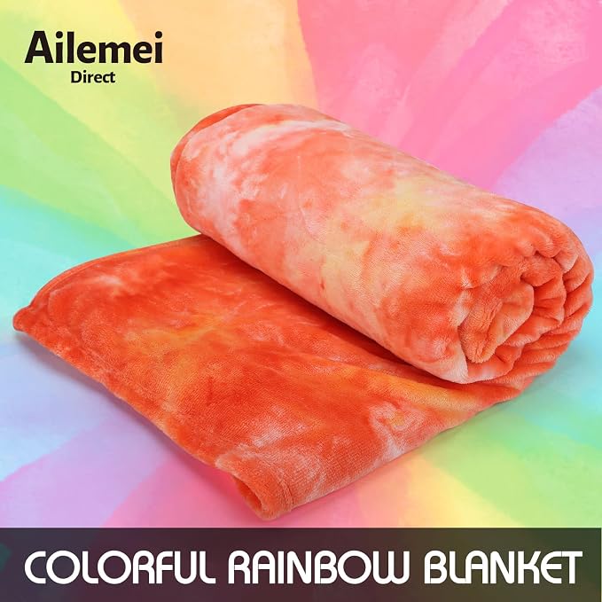 Ailemei Direct Rainbow Blanket, Pastel Tie Dye Design, Orange,60"x90" | Soft Cute Funny Decorative Flannel Throw Blankets, Fuzzy Fleece Bed Blankets for Teen Girl Adults Kid's Gift