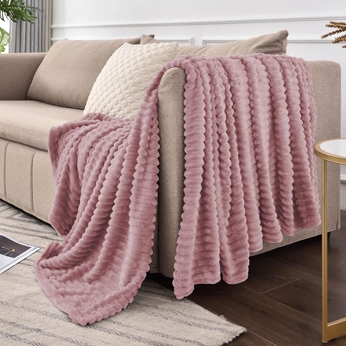BEDELITE 3D Ribbed Berry Purple Fleece Throw Blanket for Couch, 50x60 Inch | Soft Warm Decorative Fluffy Blanket, Cozy Plush Lightweight Fuzzy Throw Blanket for Bed Sofa Home Room Decor, Gift for Women