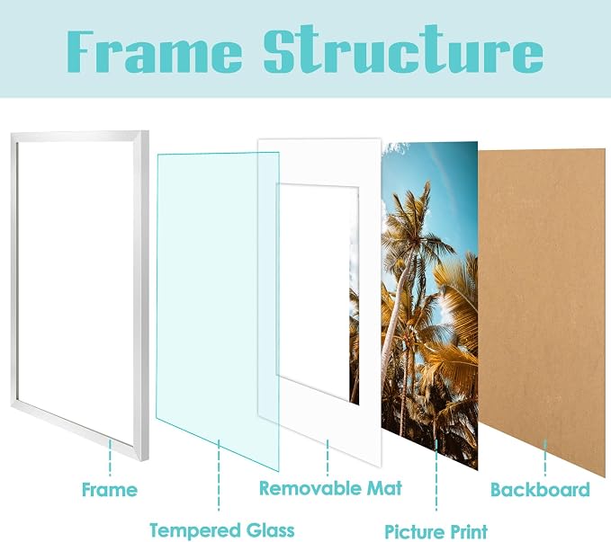 Frametory 16x24 Silver Picture Frame with Real Glass Mat for 12x18