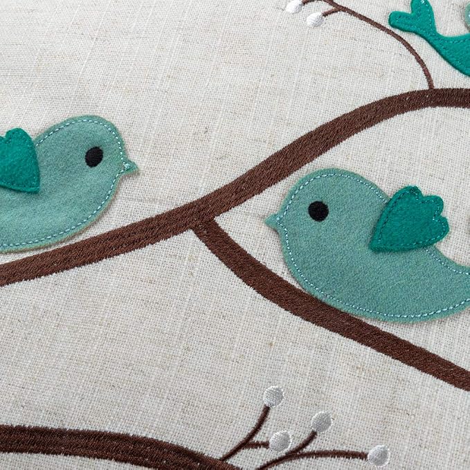 JWH Birds Pillow Covers 18x18 Decorative Throw Pillow Tree Embroidered Accent Pillow Cases Teal Cushion Cute for Home Couch Bed Living Room Bedroom Decor Euro Shams White and Blue