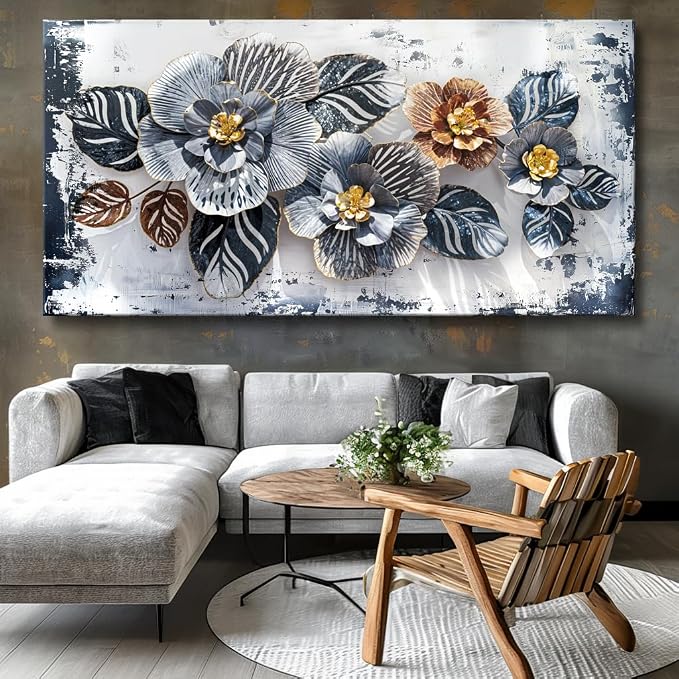 Large Floral Wall Art Decor Elegant Flower Framed Canvas Print Wall Décor for Living Room, Bedroom, Dining Room, and Home Office Modern Textured Ready to Hang - 24"x48"