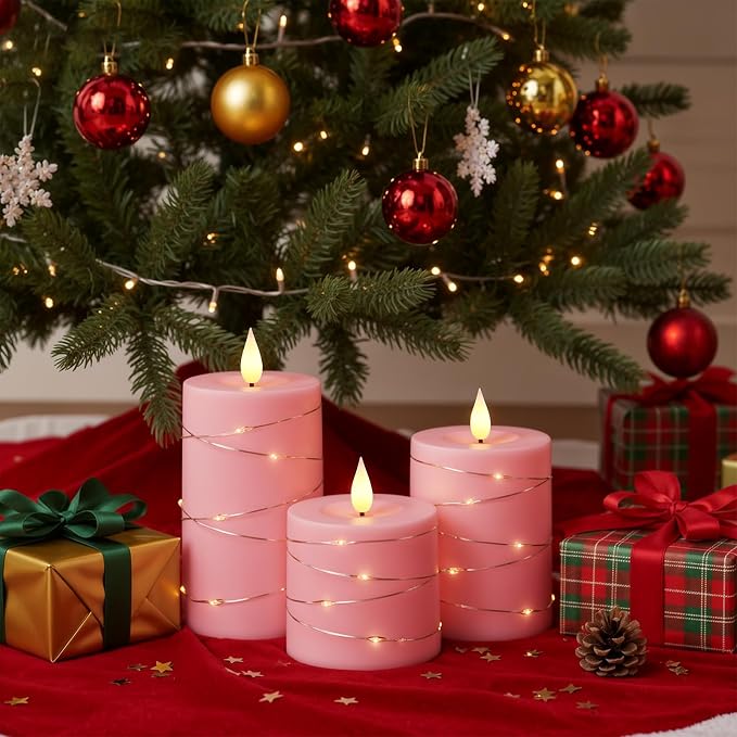 Raycare Pink Battery Operated Flameless LED Pillar Candle with Remote Timer
