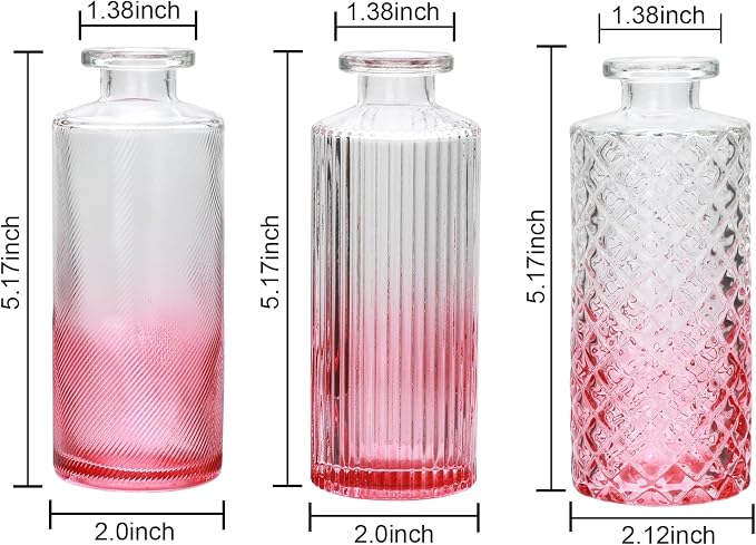 Pink Glass Bud Vase Set in Bulk, 9pcs Mini Vintage Flower Vases | Small Vases for Centerpieces,Pink Small Flower Vase ,Home Table,Flower Decor, Party Decorations,Wedding