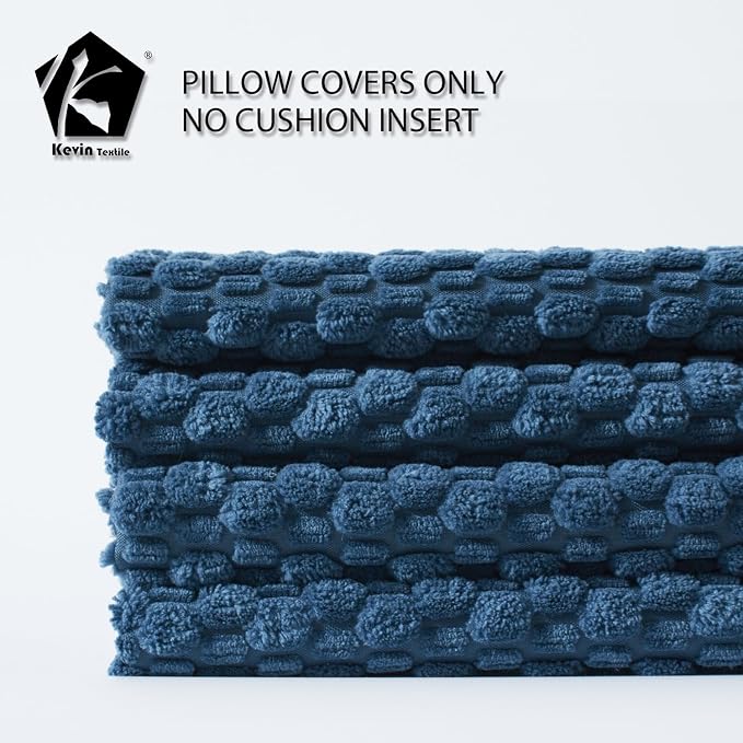 Kevin Textile Throw Pillow Covers Pack of 4 Spring Super Soft Boho Corduroy Decorative Pillow Covers Cases Solid Color Plush Texture Throw Pillows for Sofa Couch Chair 18x18 Inch, Dusty Blue