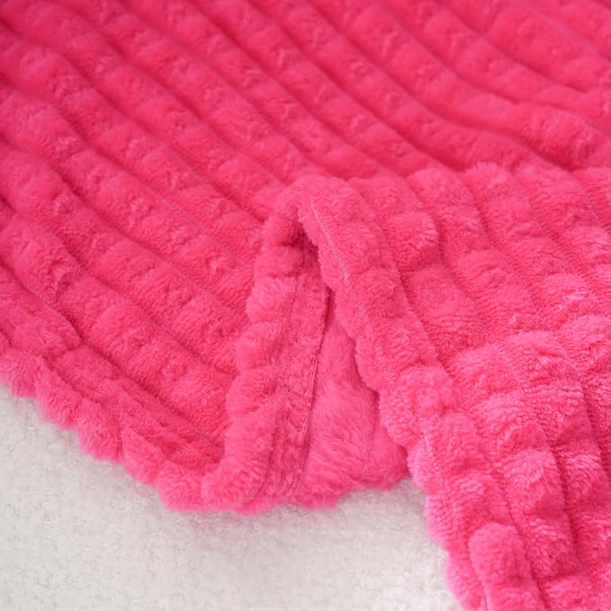 Puncuntex Fleece Throw Blanket Hot Pink 60"×80" with Square Grid Design | Super Soft Plush Cozy Flannel Throw Blanket Luxury for Couch Sofa Chair