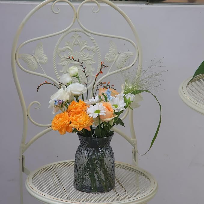 OFFIDIX Glass Vase, 6.2 * 3.5in Large Mouth Shape Geometric Faceted Design Flower Vase for Weddings,Events,Decorating,Office,Home Decor
