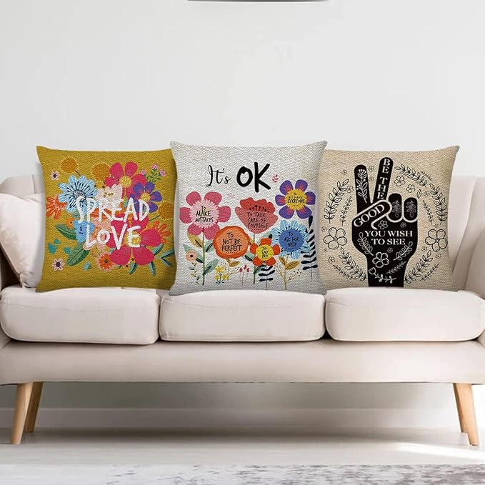 Motivational Flower Throw Pillow Cover Cute Decorative for Girls