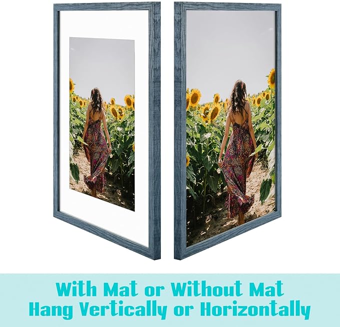 Frametory 3 Pack 16x24 Blue Picture Frame with Real Glass Mat for 12x18