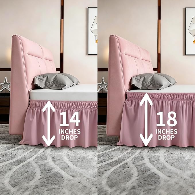 ANARACHON Queen Bed Skirt, Elastic Wrap Around Bed Skirt Queen Size, Bed Skirts for Adjustable Bed, Easy Fit with 18" Drop Length Tailored Drop Dust Ruffle (Pink)