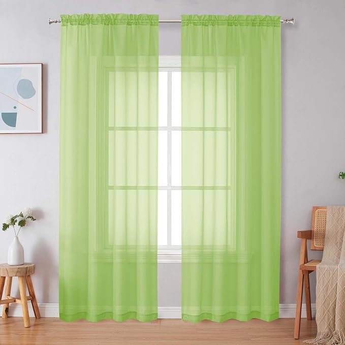 Simplebrand Lime Sheer Curtains 84 Inches Long, Light Filtering Rod Pocket Solid Color Window Sheer Curtain Panels, Elegant Curtains & Drapes for Living Room, Bedroom 2 Panels (Lime, 42" W x 84" L)