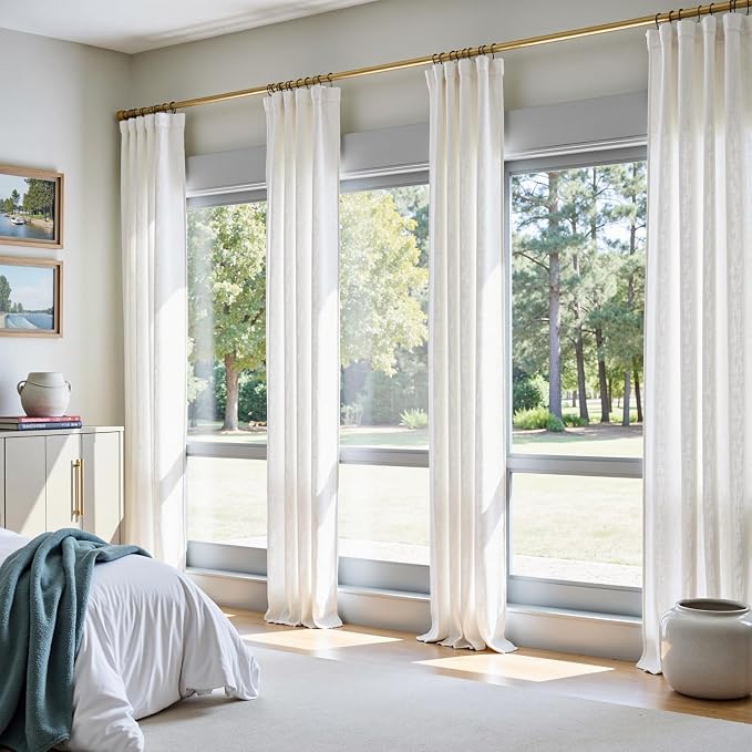 jinchan Linen Curtains Light Filtering Back Tab 50x96 Inch 4 Panels White | Semi Sheer Curtains 96 inch length for Bedroom Living Room, Modern Farmhouse Drapes with Rod Pocket, Natural Boho Curtains
