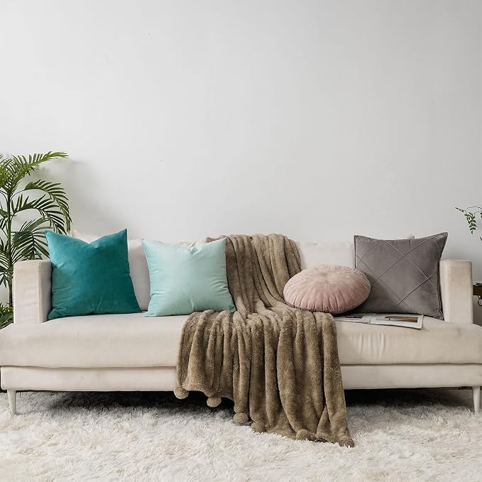 Seafoam Soft Velvet Throw Pillow Covers 26x26 inch Set of 2 for Sofa Couch Bed Living Room Decorative Luxury Solid Square Cushion Covers Case with Zipper