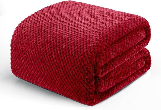 Exclusivo Mezcla Soft Waffle Fleece Bed Blanket Queen Size, Deep Red | Lightweight Plush Blanket for Bed, Bedroom, Cozy Flannel with Waffle Texture, Stylish Home Decor, All Season, 90x90 Inches