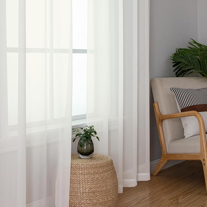 Simplebrand Ivory Sheer Curtains 84 Inches Long, Light Filtering Rod Pocket Solid Color Window Sheer Curtain Panels, Elegant Curtains & Drapes for Living Room, Bedroom 2 Panels (Ivory, 42" W x 84" L)