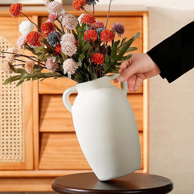 White Ceramic Vase-Boho Decorative Vase,Terracotta Tall Vases Decorative Pottery are Suitable for Decorating Living Rooms,Kitchens,and Bedrooms.