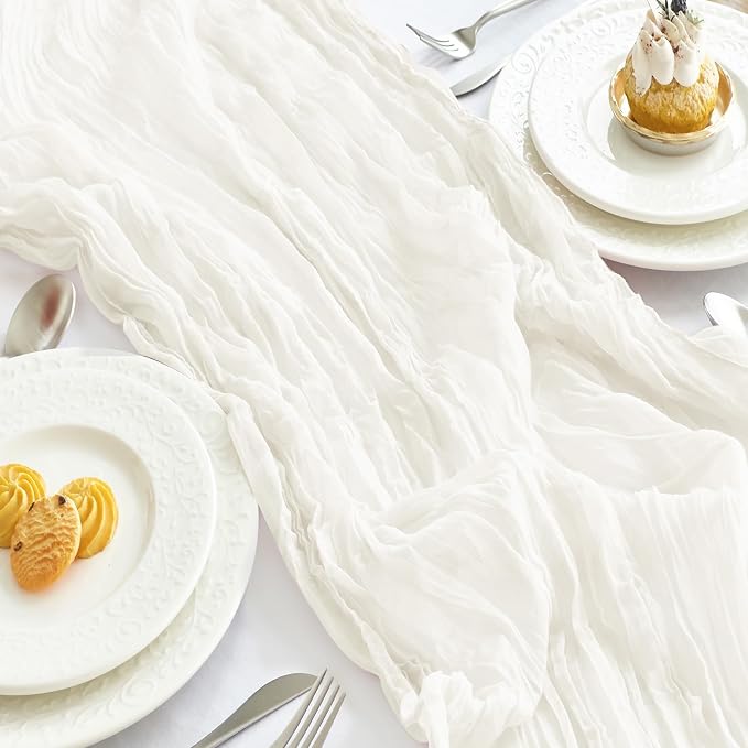 IVAPUPU Ivory Table Runner 120 Inches for Wedding Birthday Party Home Decor | 2 Pcs Boho Gauze 10FT Cheesecloth Table Runners for Baby Shower Decorations Summer Garden Farmhouse