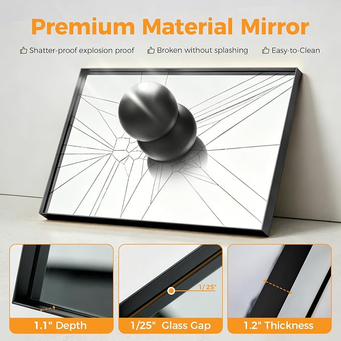 Bathroom Mirrors for Over Sink, 24" x 36" Rectangle Wall Mount Mirror with Metal Frame, Modern Vanity Mirror with Tempered Glass, for Home Decor, Anti-Rust, Black