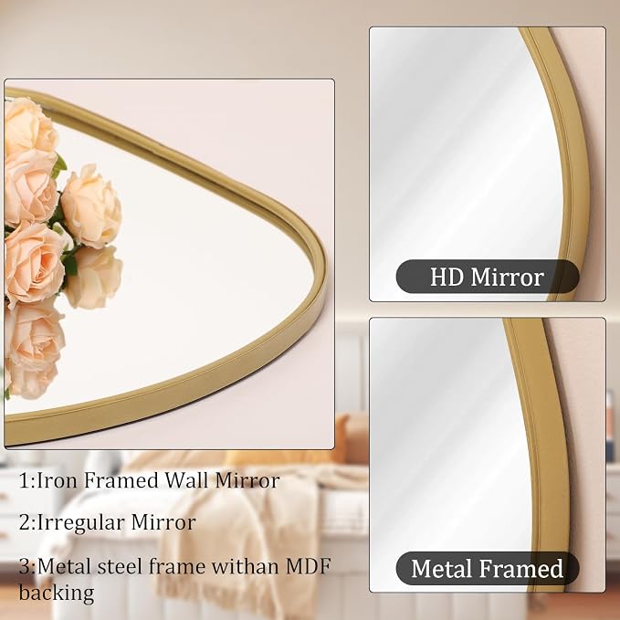 AOAOPQ Irregular Wall Small Gold Framed Mirror for Bathroom Accent Wall Modern Rectangle Mirror for Vanity
