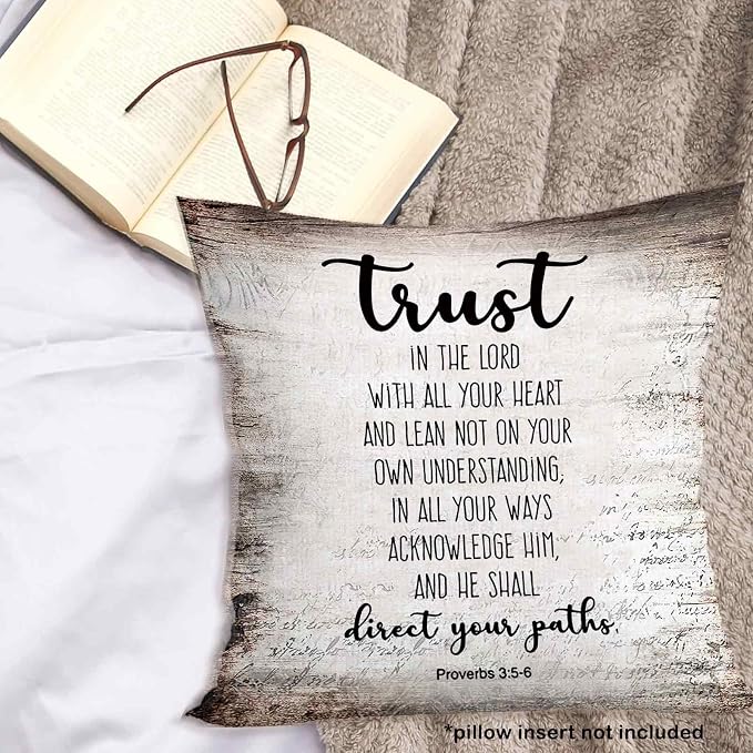 Vintage Christian Bible Verse Trust in the Lord Throw Pillow Covers 18x18, Rustic Scripture Proverbs Decor Pillow Cases for Bedroom Living Room, Religious Pillowcases for Couch Bed Sofa