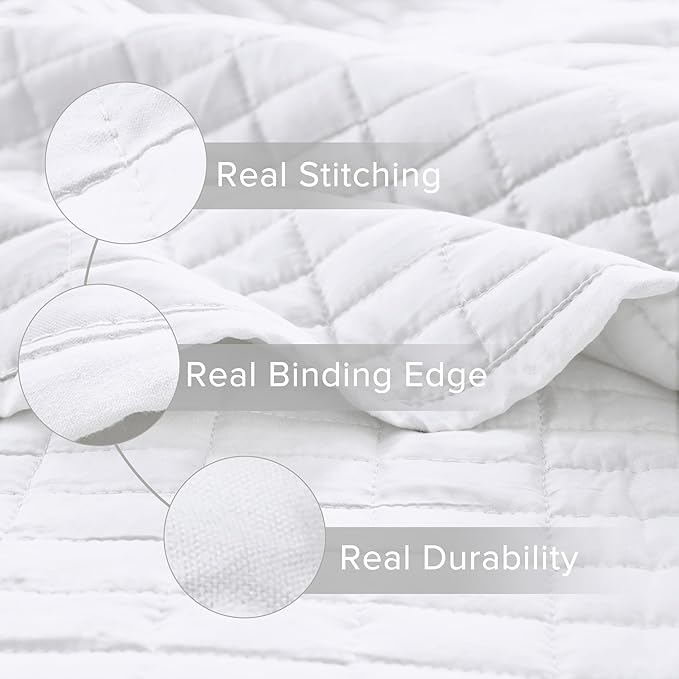 Comfort Spaces Kienna Twin Quilt Bedding Set 2 Piece, 66"x 90" White | Soft Cozy Lightweight Summer Twin XL Coverlet for College Dorm, Quilted Extra Layer, Modern Casual Bedroom Decor, OEKO-TEX