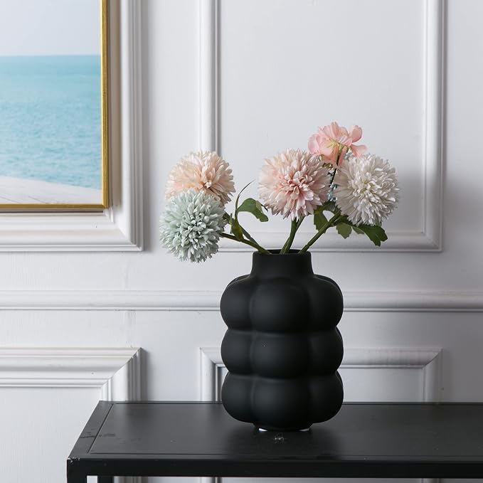 Mowtanco Black Ceramic Vase, Modern Small Vase for Centerpiece 6.7" Tall | Boho tabletop decor accent vase for dried flowers, centerpiece for living room bedroom shelf, minimalist home decor gift