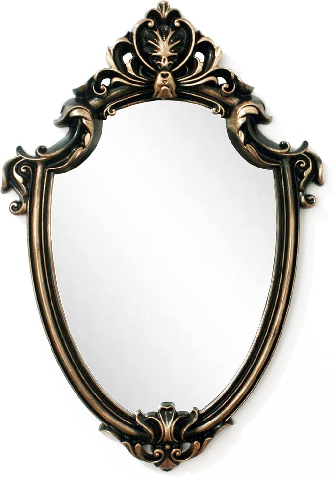 Eaoundm 16.5 x 11.5inch Mirror Shield Shape Plastic Frame (Vintage Gold) | antique mirror